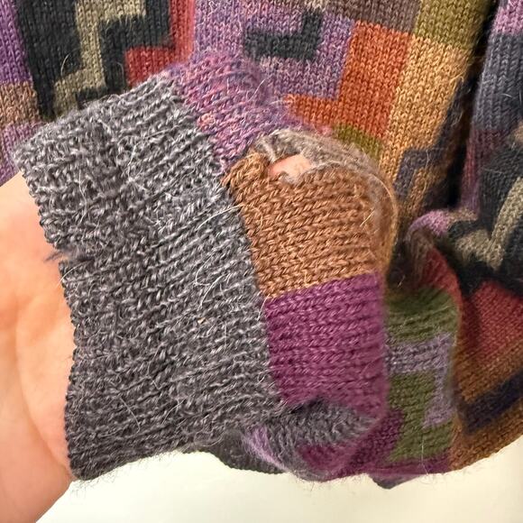 Peruvian Connection Alpaca Grandpa Sweater Colorful Geometric Pattern Crew Large - Picture 7 of 7